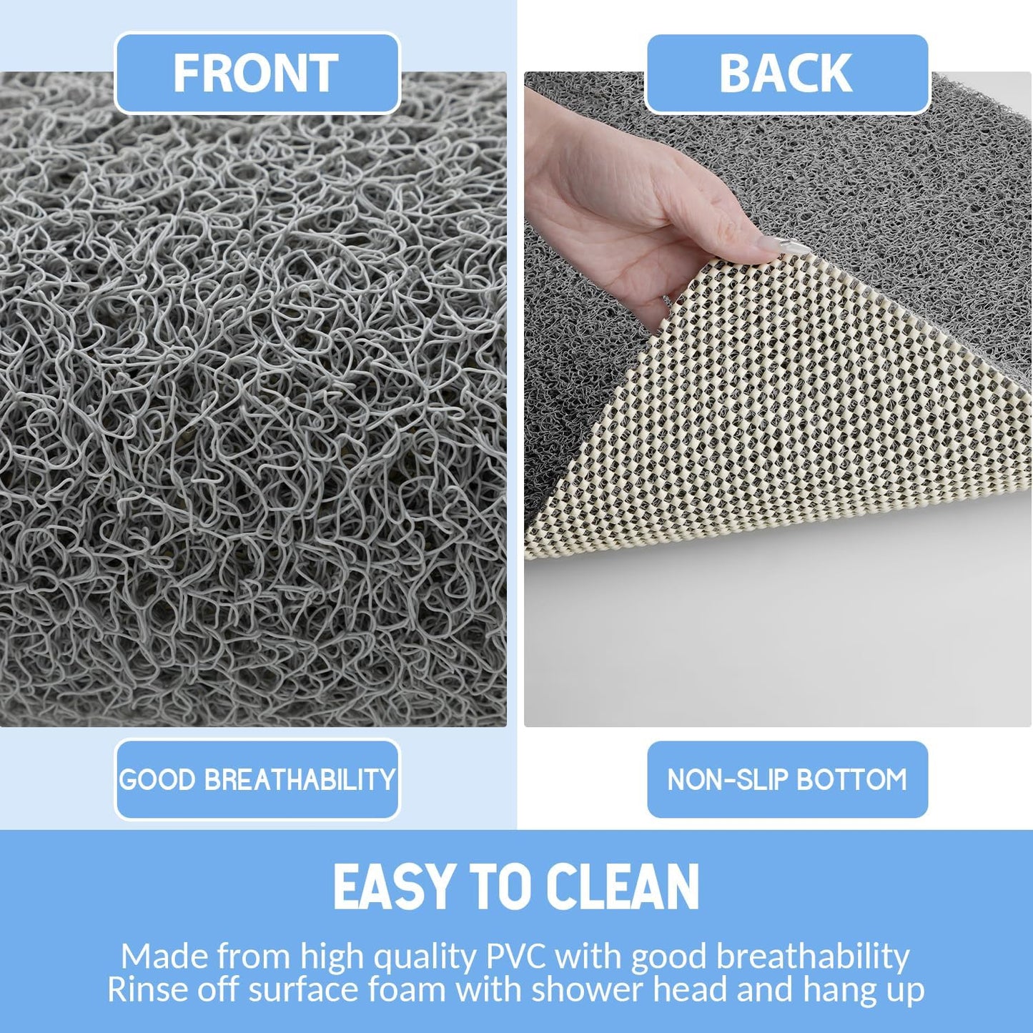 Non Slip Bathtub Mat, Anti Slip Shower Mat, Quick Drying Bath Tub Mats, Foot Scrubber Mat, Anti Slip Mat for Tub, Floor, Bathroom, Home, Kitchen, Hotel (Grey 32”x17”)