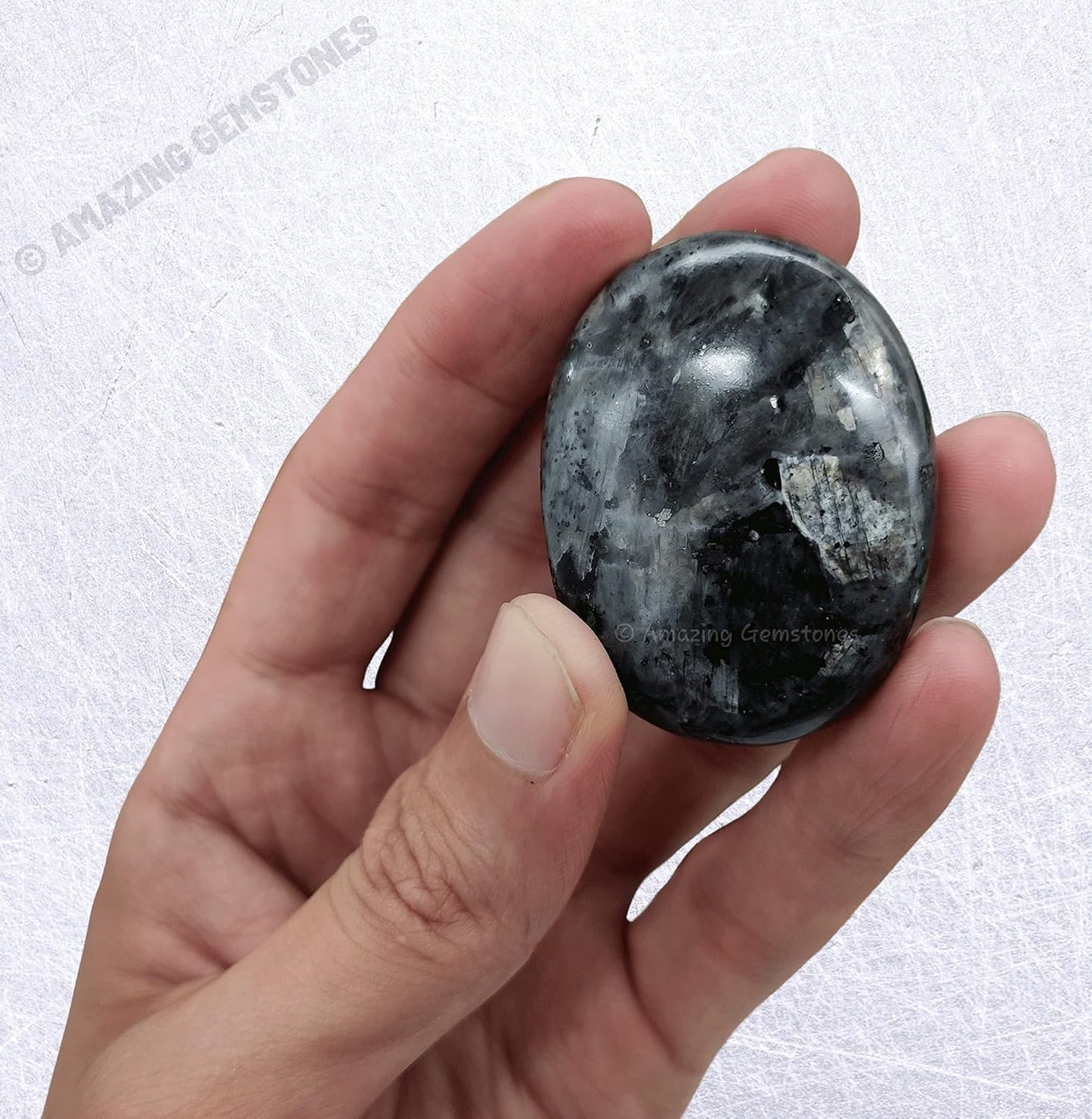 Amazing Gemstone Larvikite Crystals and Healing Stones - Large Palm Stone Crystals Piedra - Crystal for Good Luck, Balanced Positive Energy, Meditation - Unique Stocking Stuffers, Gifts for Women, Men