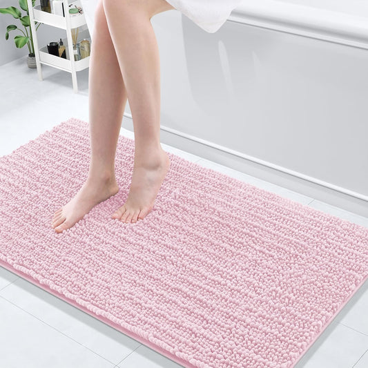Arotive Luxury Chenille Bathroom Rug Mat, Extra Soft Thick Absorbent Shaggy Bath Rugs, Non-Slip Machine Wash Dry, Plush Bath Mats for Bathroom, Shower and Tub, 54x24, Pink