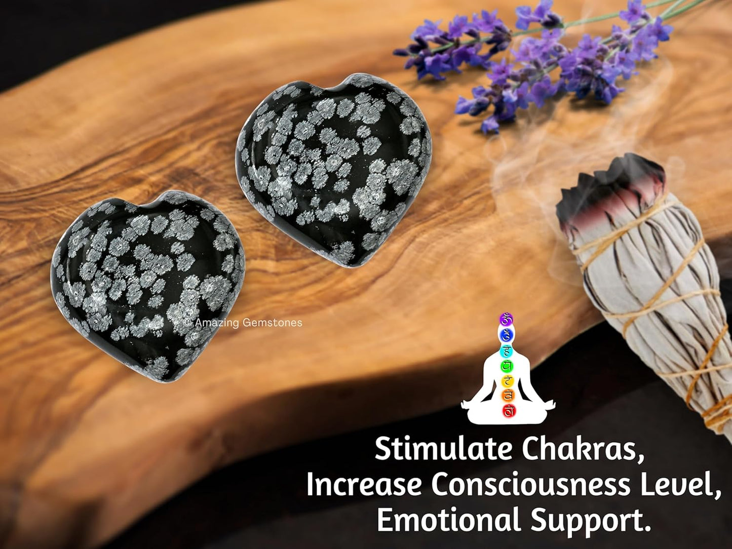 Amazing Gemstone Snowflake Obsidian Crystal Heart Palm Stone - Pocket Massage Worry Stone for Natural Body Chakra Balancing, Reiki Healing and Crystal Grid