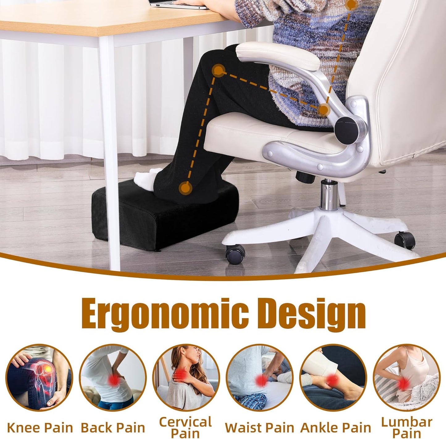 MABOZOO Foot Rest Under Desk, 3 Adjustable Height Foot Rest with High-Density Foam Ergonomic Design Foot Stool with Removable and Washable Cover for Office Home Travel - Black