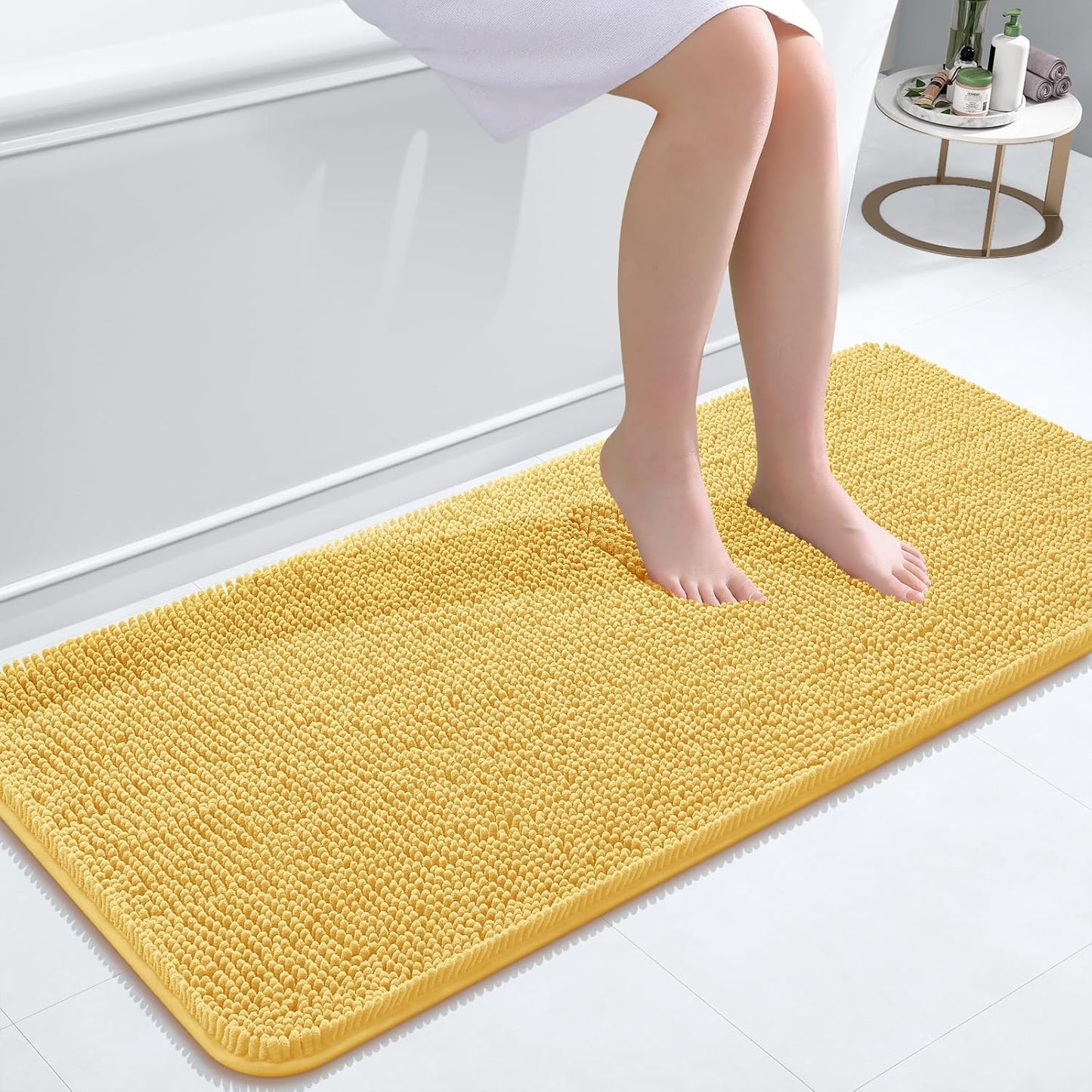 OLANLY Bathroom Rugs 47x20, Extra Soft Absorbent Chenille Bath Rugs, Rubber Backing Quick Dry, Machine Washable Bath Mats for Bathroom Floor, Tub and Shower, Home Decor Accessories, Yellow