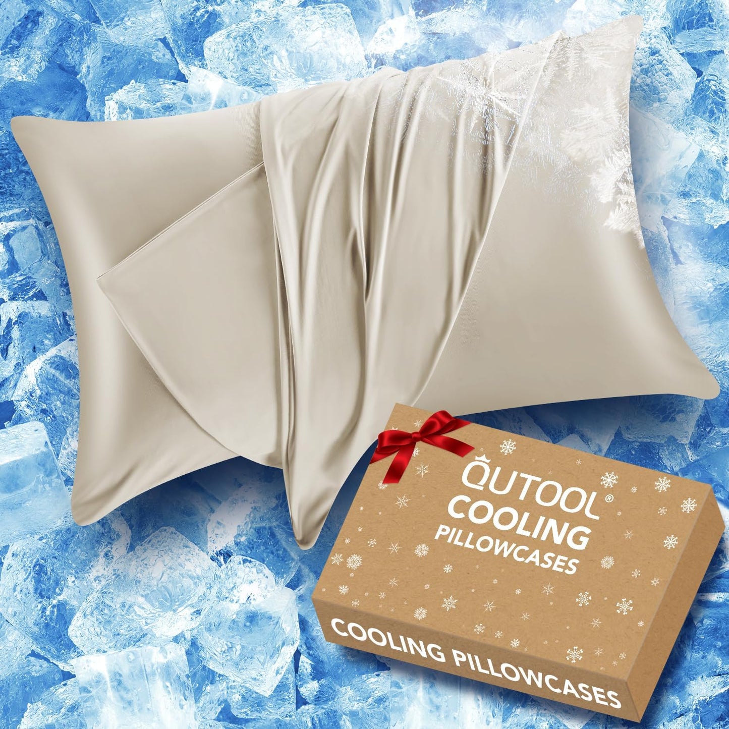 Cooling Pillow Cases 2 Pack for Hot Sleepers and Night Sweats, Ice Cool Pillow Covers King Size Set of 2 for Hair Skin Reduces Wrinkles&Frizz Softer Than Silk Pillow Cases, Envelope Closure,Champagne