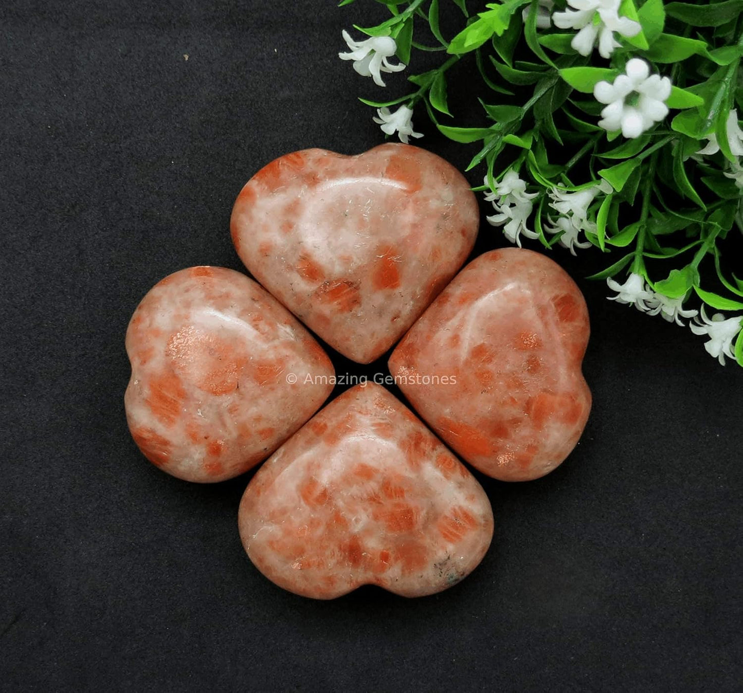 Amazing Gemstone Sunstone Crystal Heart Palm Stone - Pocket Massage Worry Stone for Natural Body Chakra Balancing, Reiki Healing and Crystal Grid