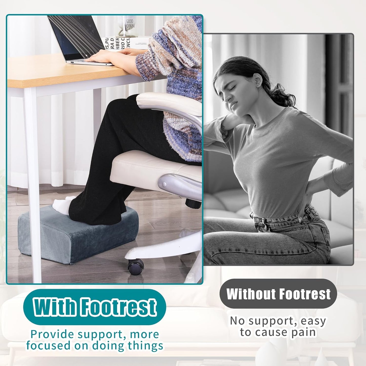 MABOZOO Foot Rest Under Desk, 3 Adjustable Height Foot Rest with High-Density Foam Ergonomic Design Foot Stool with Removable and Washable Cover for Office Home Travel - Gray