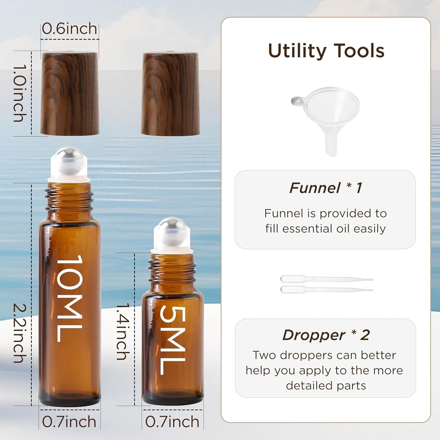 Essential Oil Roller Bottles, 12PCS (10ml & 5ml) Glass Perfume Roller Bottles with Funnel Opener and Dropper Beauty and Personal Care Tools