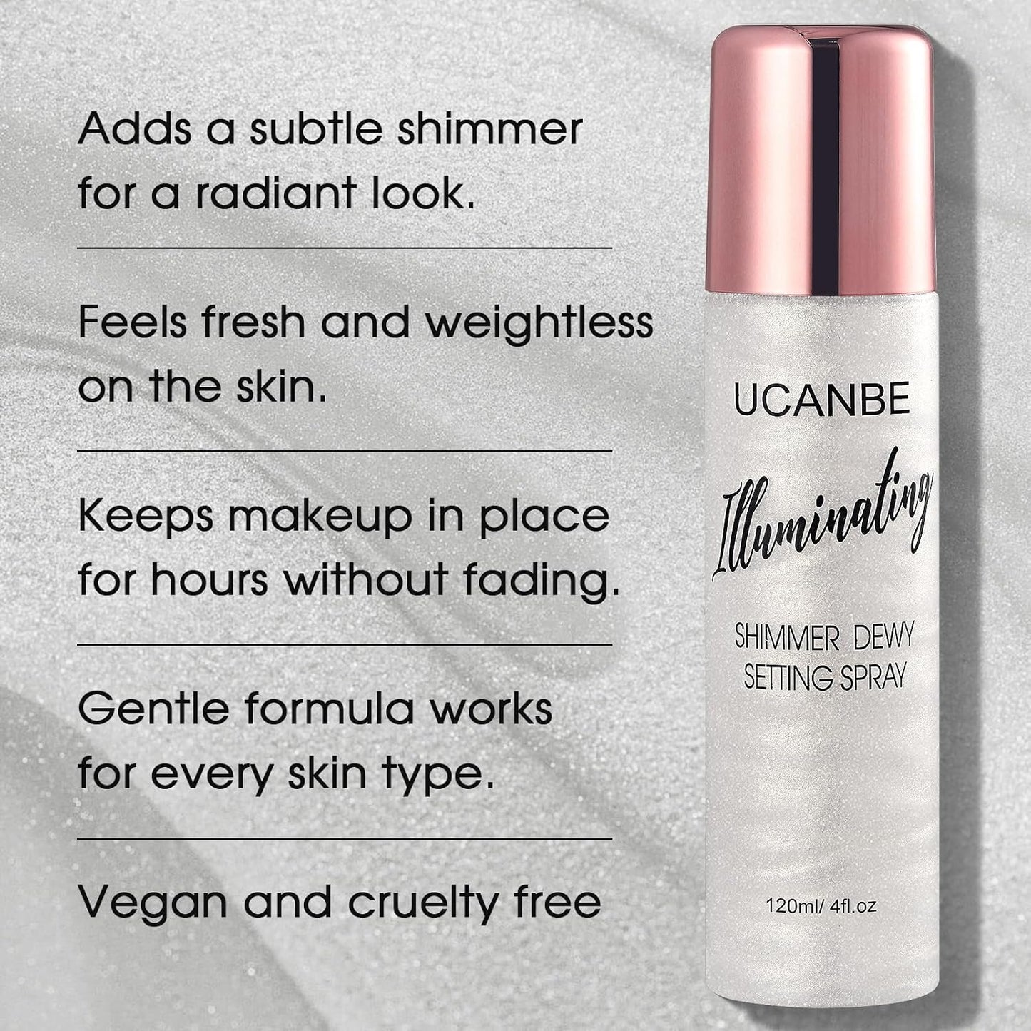 UCANBE Shimmer Dewy Setting Spray – Glowing + Makeup Setting Spray 2 in 1 Lightweight Formula for a Radiant Glow,Long-Lasting Face Mist for Face Body, 4 Fl Oz #Silver