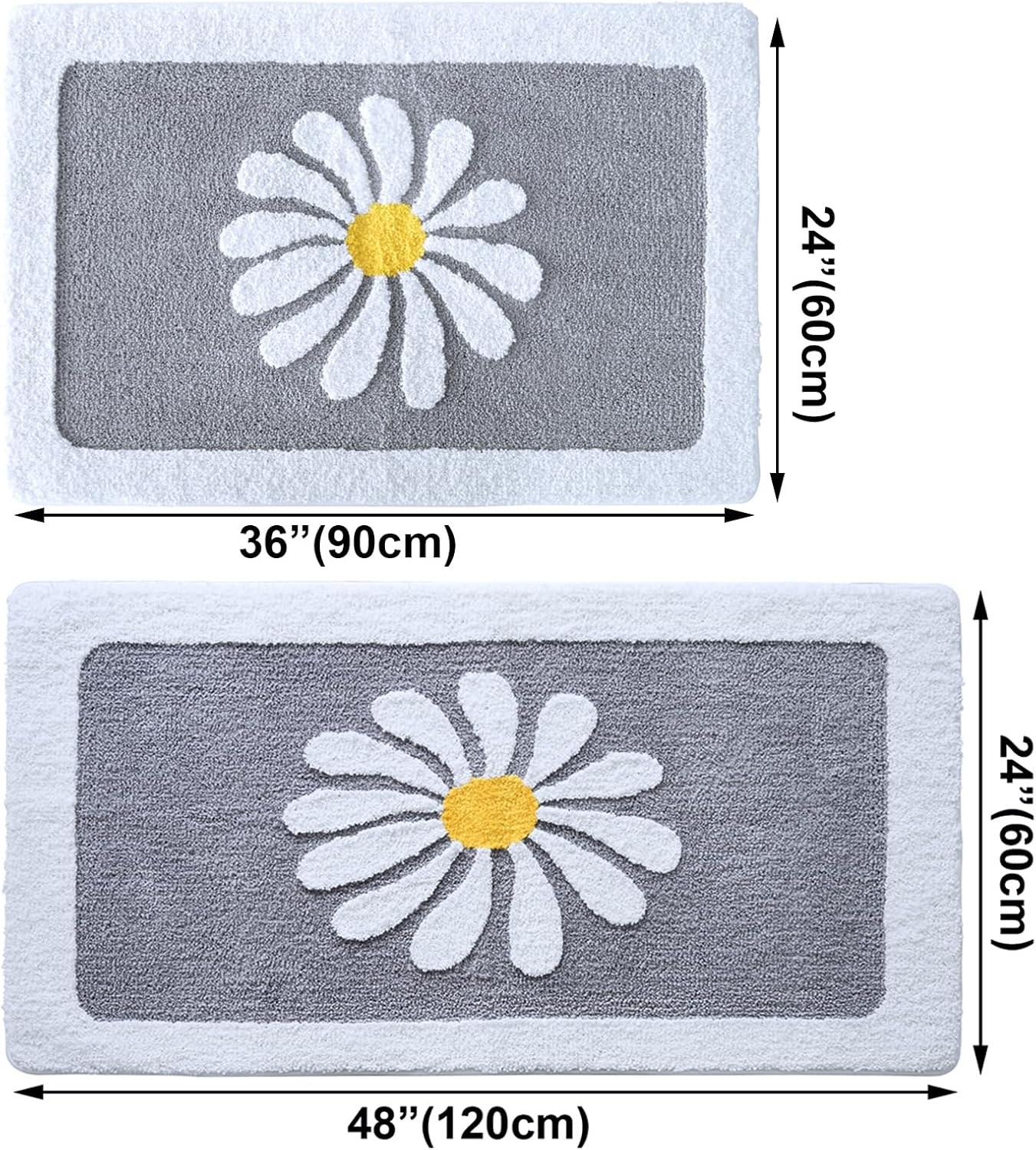 Bathroom Rugs Mat, White Flower Bath Rugs Fluffy Soft Superfine Fiber Rugs Non Slip Bath Mat Machine Wash Plush Mats,Bathroom Rug for Bathroom Shower Room (24x36, Gray)