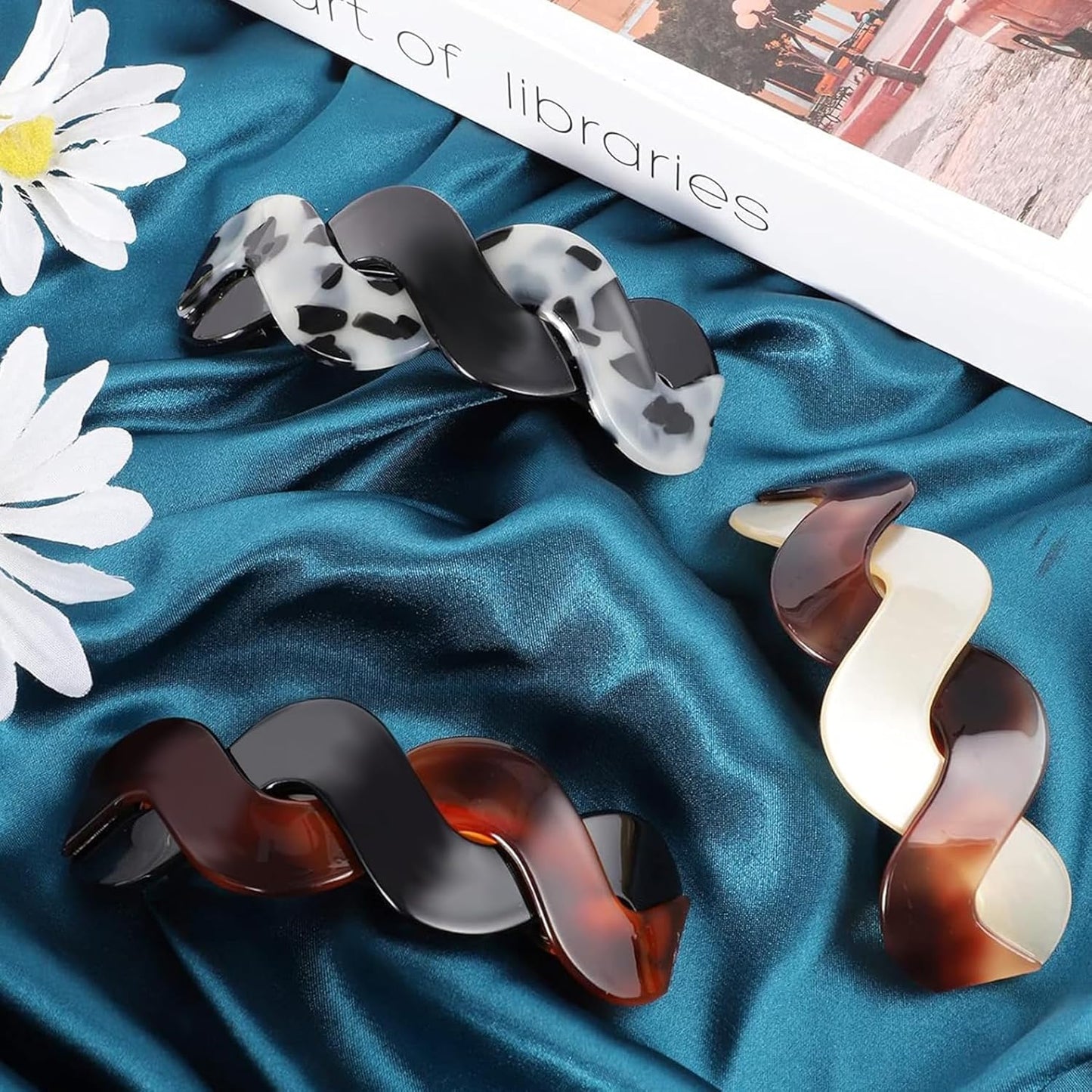 Hair Clips (3 Count) - Large Hair Barrettes for Thick Hair - 3pcs Elegant French Barrettes Retro Hair Accessories for Women Daily Wear