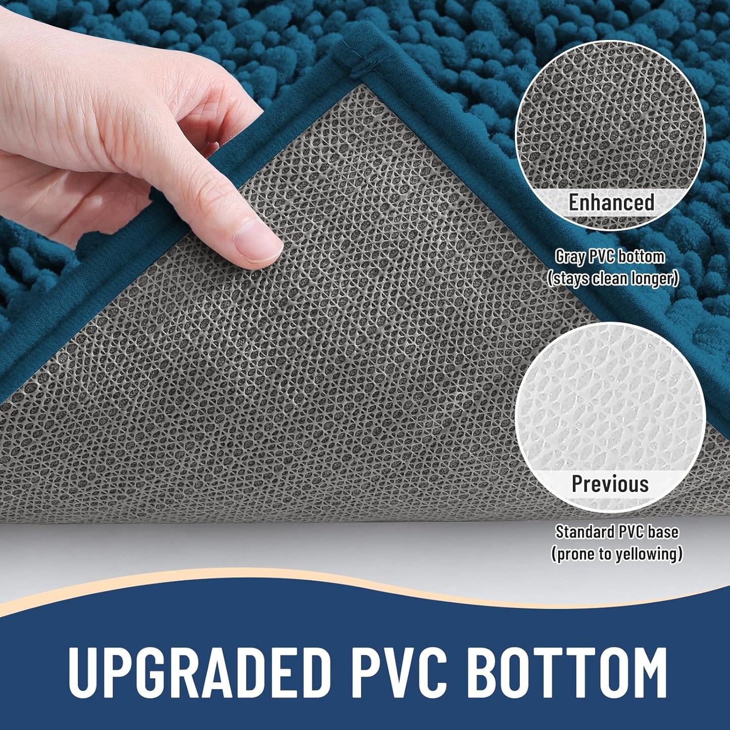 Arotive Luxury Chenille Bathroom Rug Mat, Extra Soft Thick Absorbent Shaggy Bath Rugs, Non-Slip Machine Wash Dry, Plush Bath Mats for Bathroom, Shower and Tub, 70x24, Peacock Blue