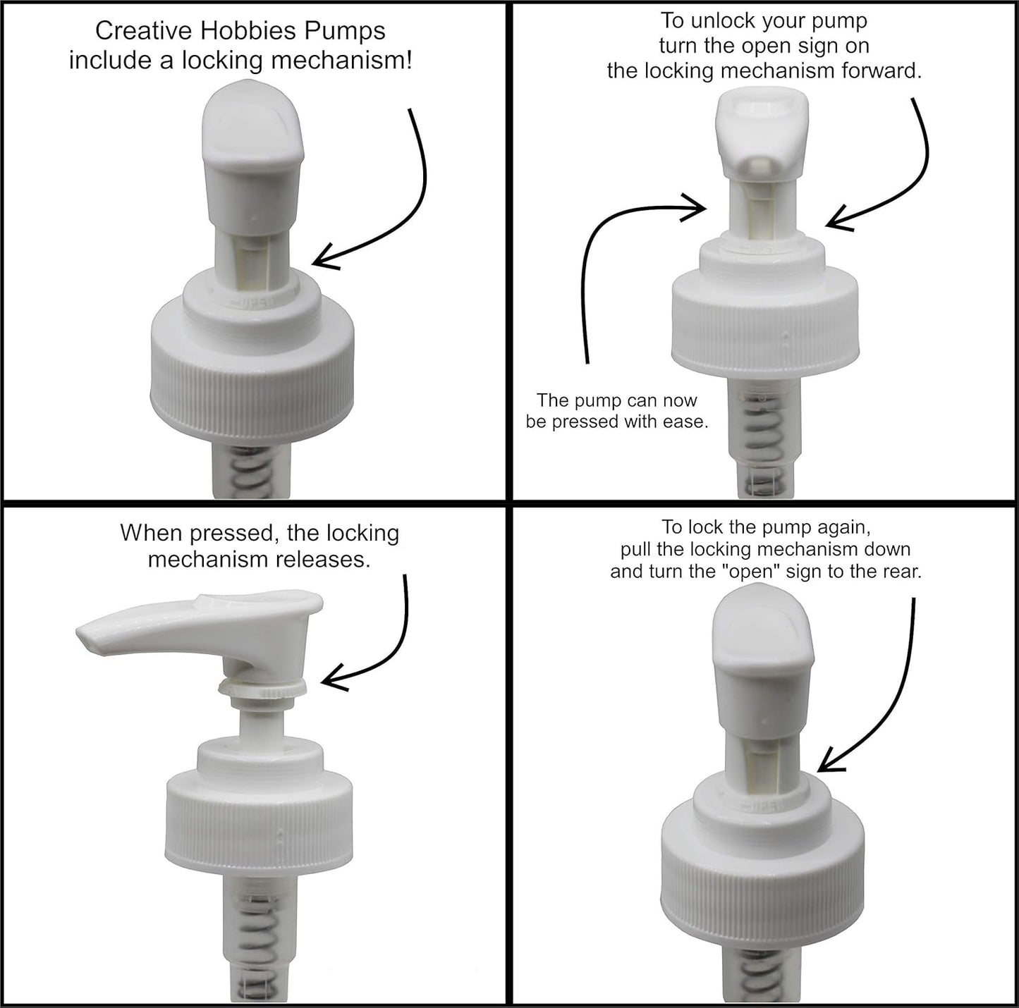 Creative Hobbies White Plastic Lotion Soap Dispenser Pumps with Glue On Screw Collars, Replacements for Soap and Lotion Pumps, Mason Jar Pumps or Bottles and DIY Crafts - 6 Sets