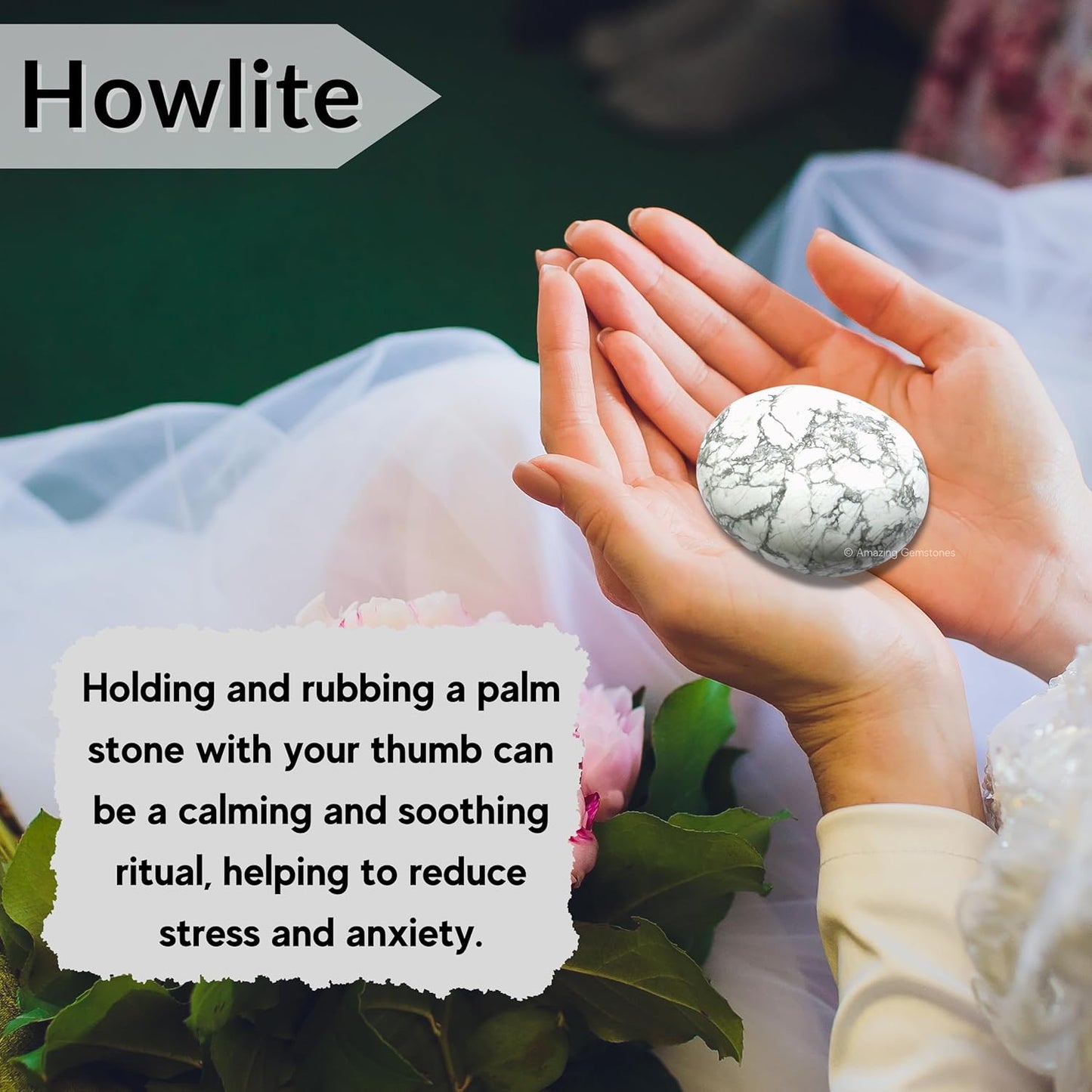 Amazing Gemstone Howlite Crystals and Healing Stones - Large Palm Stone Crystals Piedra - Crystal for Good Luck, Balanced Positive Energy, Meditation - Unique Stocking Stuffers Gifts for Women, Men