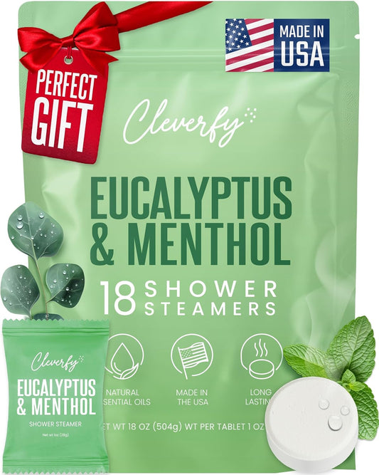 Cleverfy Eucalyptus for Shower Steamers Aromatherapy – Stocking Stuffers for Women, Teens and Wife – Christmas Gifts for Women and Teen Girls – White Elephant Gifts for Adults – 18 Tablets