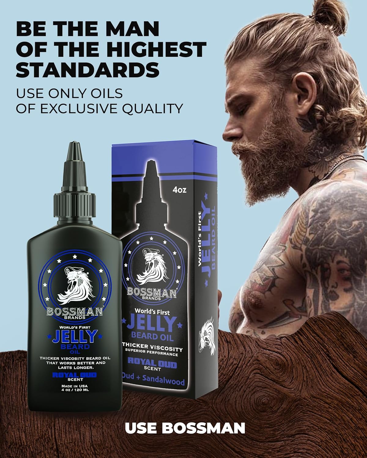 Bossman Jelly Beard Oil for Men (4 oz, Royal Oud Scent) – Softens, Moisturizes & Conditions with Natural Ingredients
