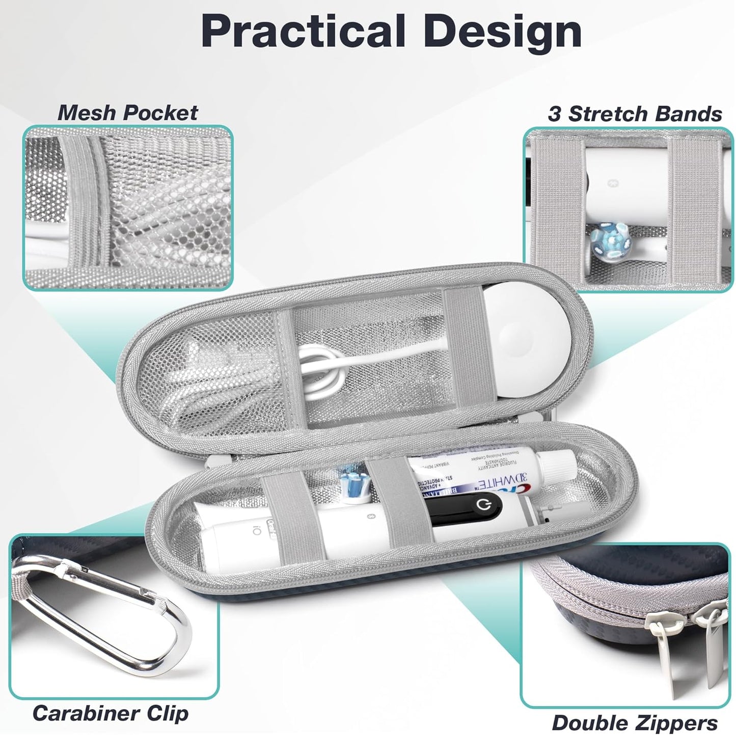 Nincha Hard Shell Electric Toothbrush Case - for Oral-B iO/Pro/Smart Series, Philips Sonicare Electric Toothbrush, Bigger Size Travel Case Fits all Powered Toothbrushes and Accessories Grey