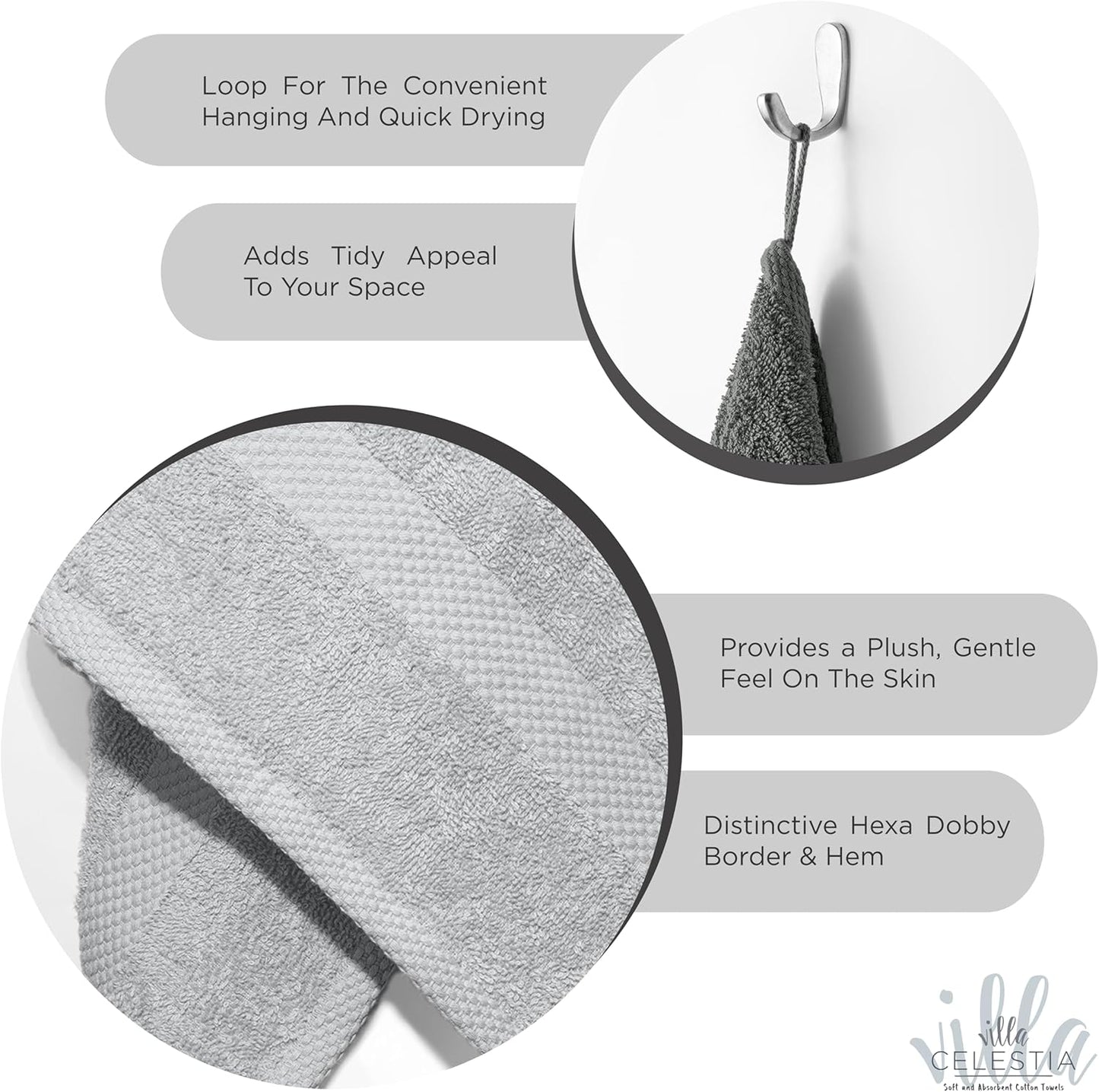 100% Cotton Bath Towel Set of 24-6 Bath Towels, 6 Hand Towels, 12 Wash Cloths, Sustainable, Soft, Highly Absorbent, Combed Cotton 24 Piece Set for Hotels, Spa, Bathroom, Dorm, Silver