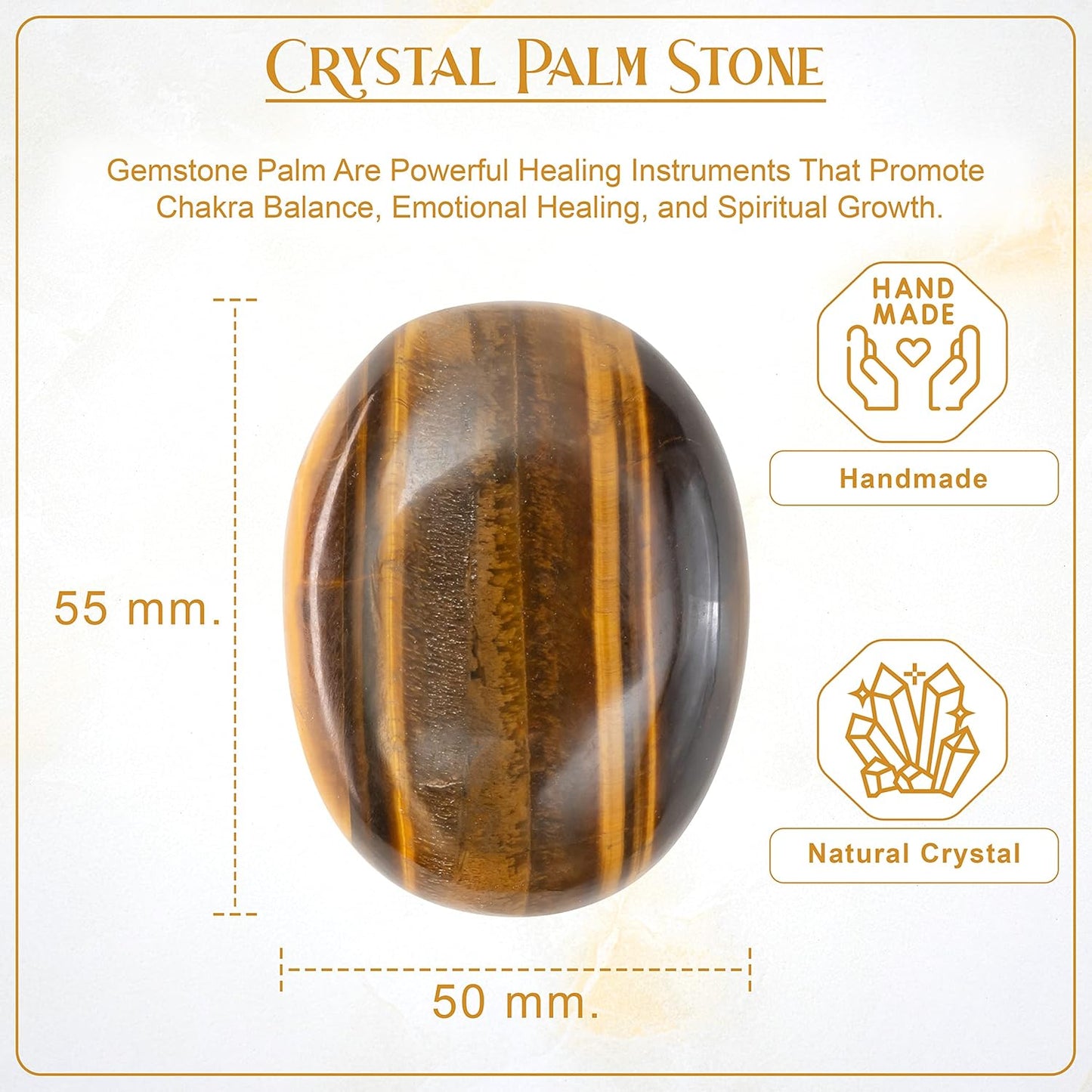 Crocon 50mm Tiger Eye Large Palm Stone 900+ Carats Pocket Worry Stones for Natural Chakra Balancing Reiki Healing Stones and Crystal Healing Spa Energy Crystals Gifts for Women