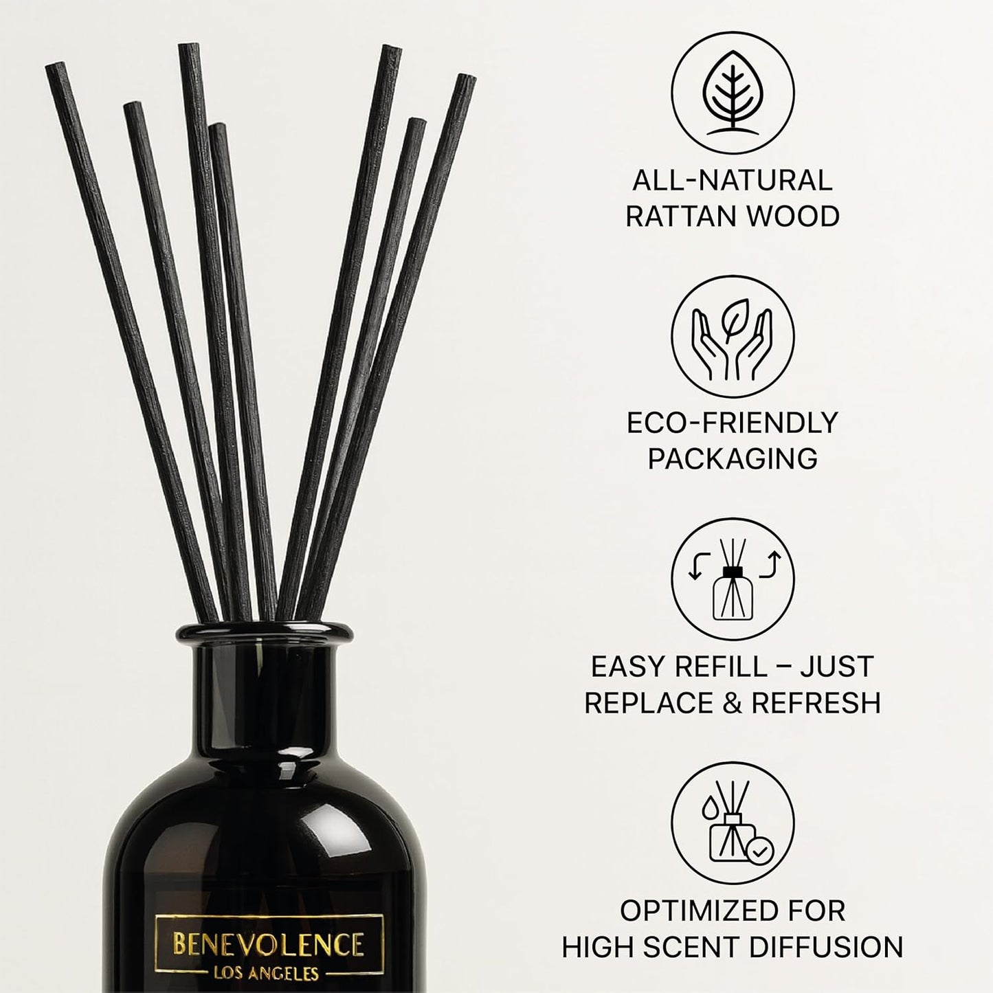 Benevolence LA Reed Diffuser Sticks - 3 Pack of 7 Natural Rattan Sticks per Pouch – Home Fragrance Refill, Eco-Friendly Reed Replacement for Essential Oil Diffusers