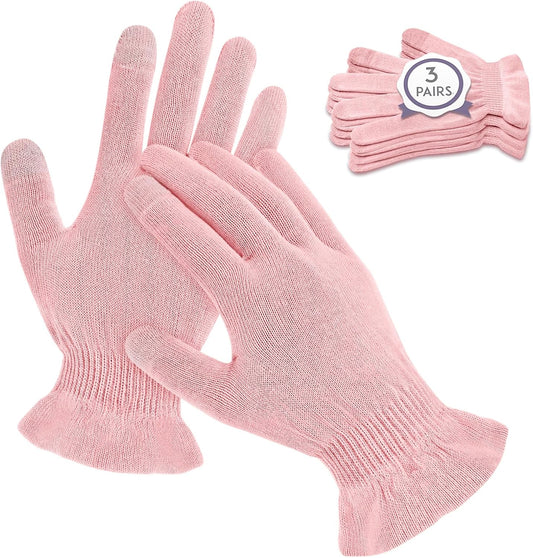 MIG4U Moisturizing Beauty Gloves Touchscreen Overnight Sleeping Glove for Women Dry Hands, Nighttime Lotion, Eczema, SPA, Cosmetic Treatment, Pink 3 Pairs Size L/XL