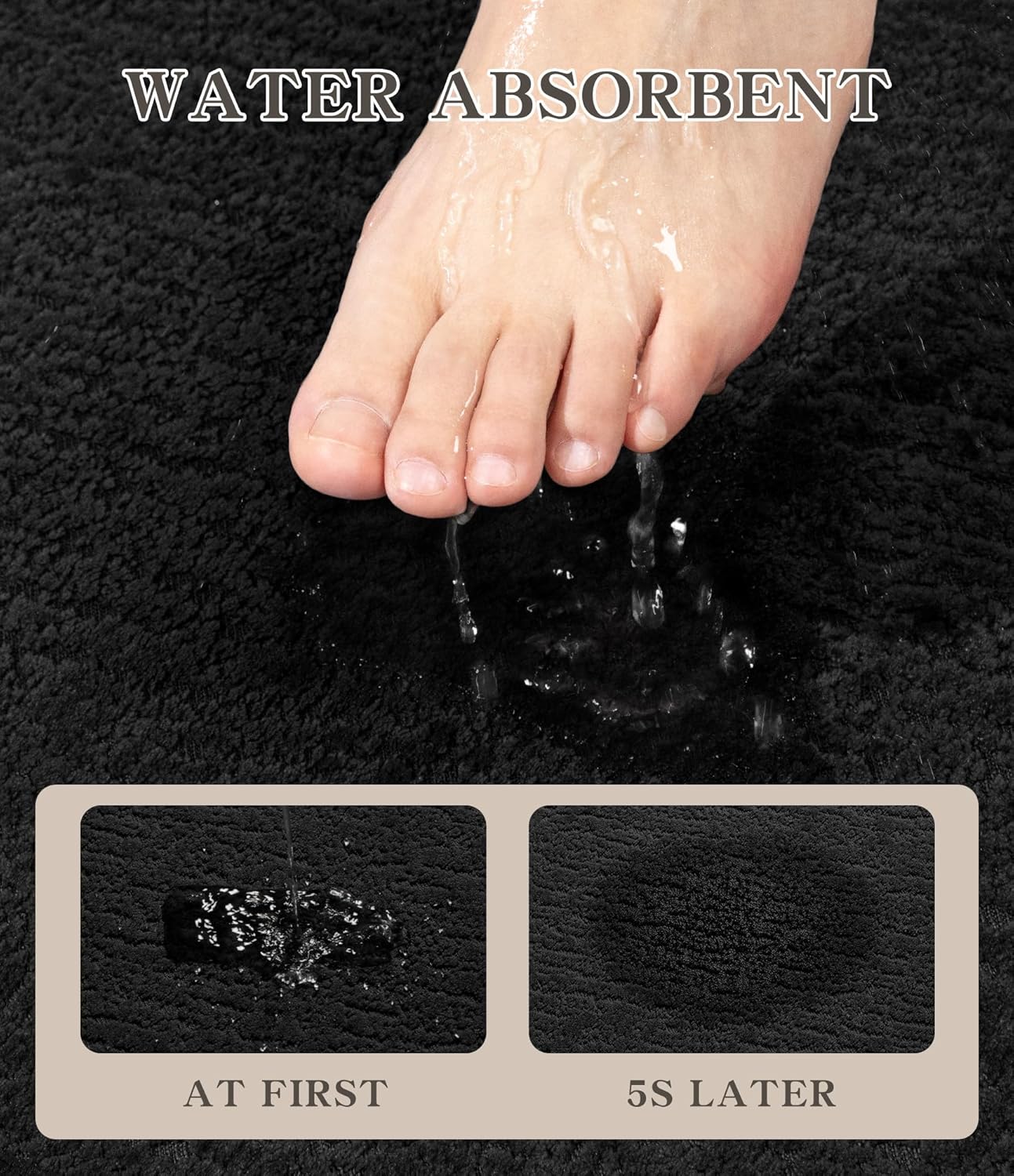 chakme Bathroom Rug Sets 2 Piece, Ultra Thin Bath Mat Quick Dry Bath Mat, Absorbent Bath Mat for Bathroom Non Slip Machine Washable, (Black)