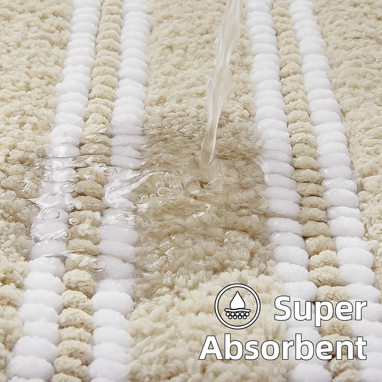 Bathroom Rugs 20x32 Extra Soft Absorbent Bath Mat Chenille Non Slip Shower Mat Rubber Backing Machine Washable Bath Mats for Bathroom Shaggy Khaki Bath Rugs for Tub, Hallway