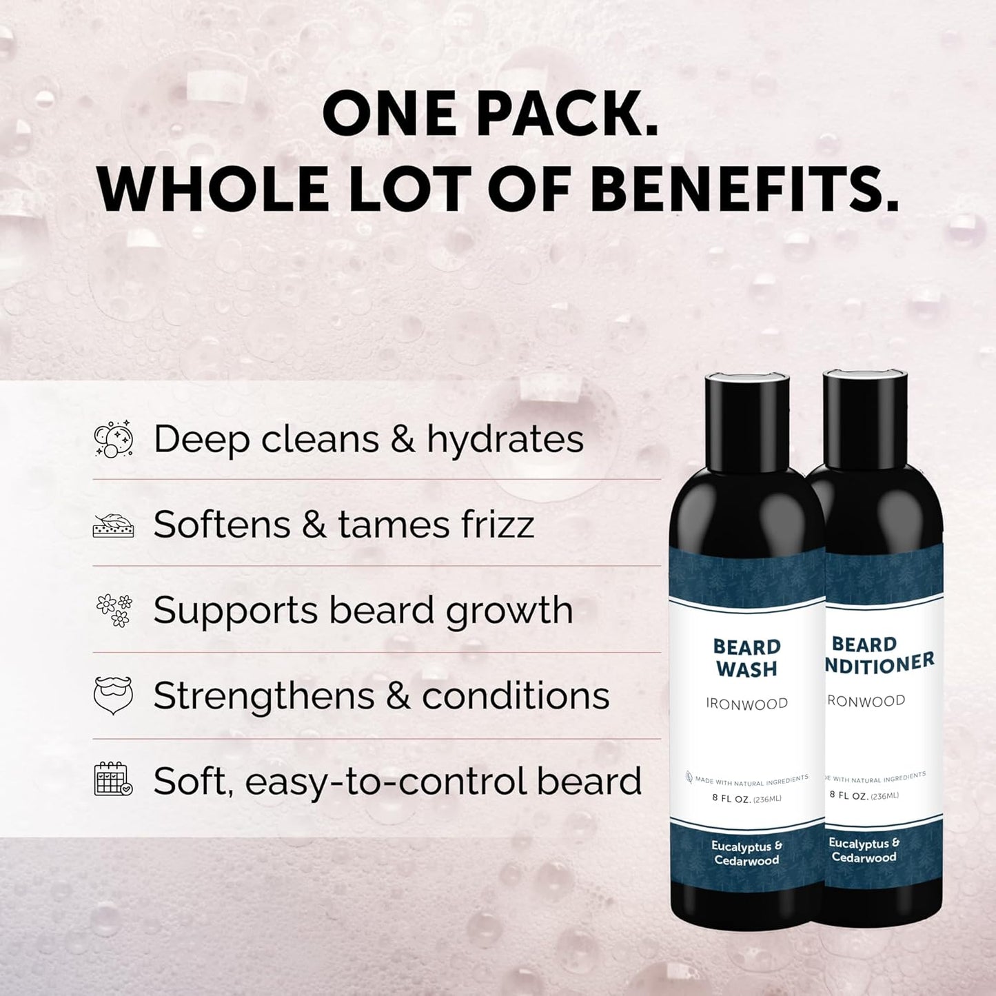 Detroit Grooming Co. Beard Wash & Conditioner Bundle – The Ultimate Beard Kit with Biotin & Argan Oil – Fresh Cherry Tobacco Scent – 8 oz Each (Ironwood)