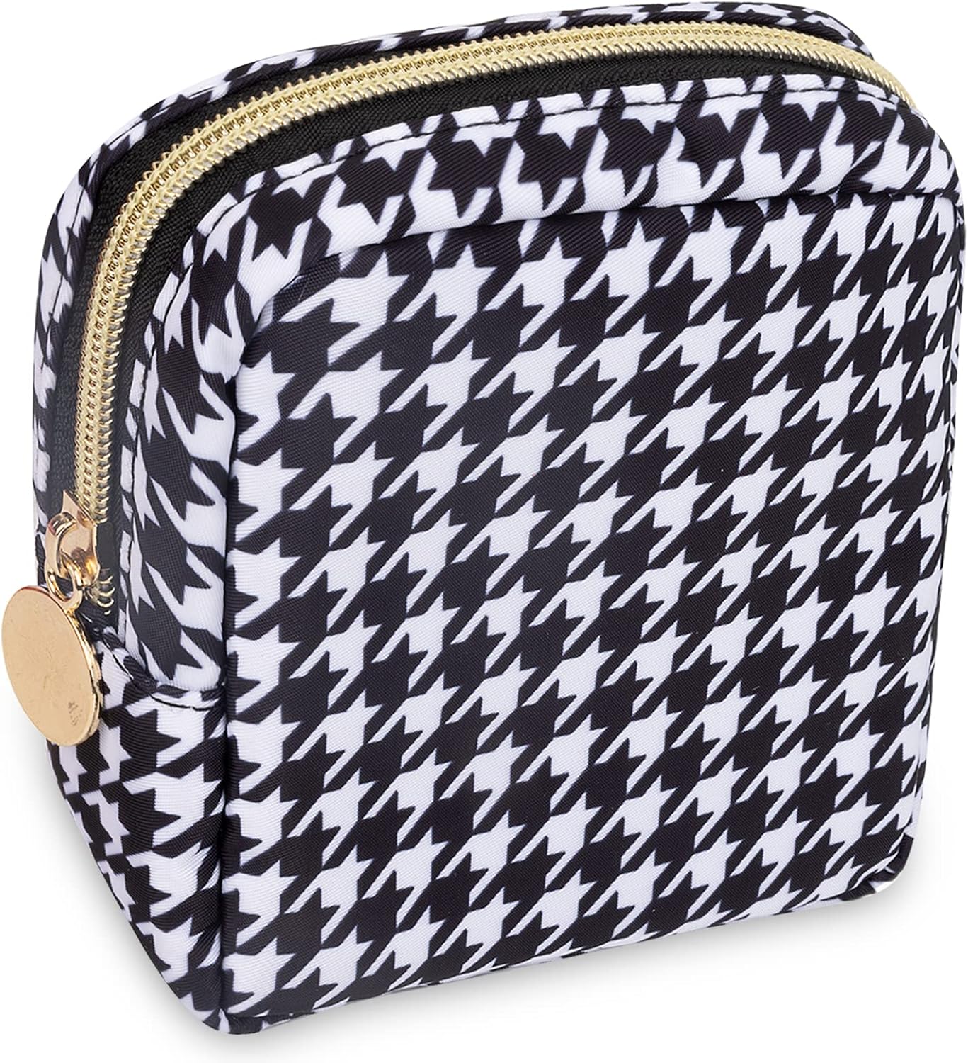 Nylon Mini Makeup Bag for Purse, Small Cute Makeup Bag Preppy Cosmetic Zipper Pouch Purse, Waterproof Travel Coin Pouch Sanitary Napkin Storage Bag Makeup Organizer for Women Girls(Black Houndstooth)