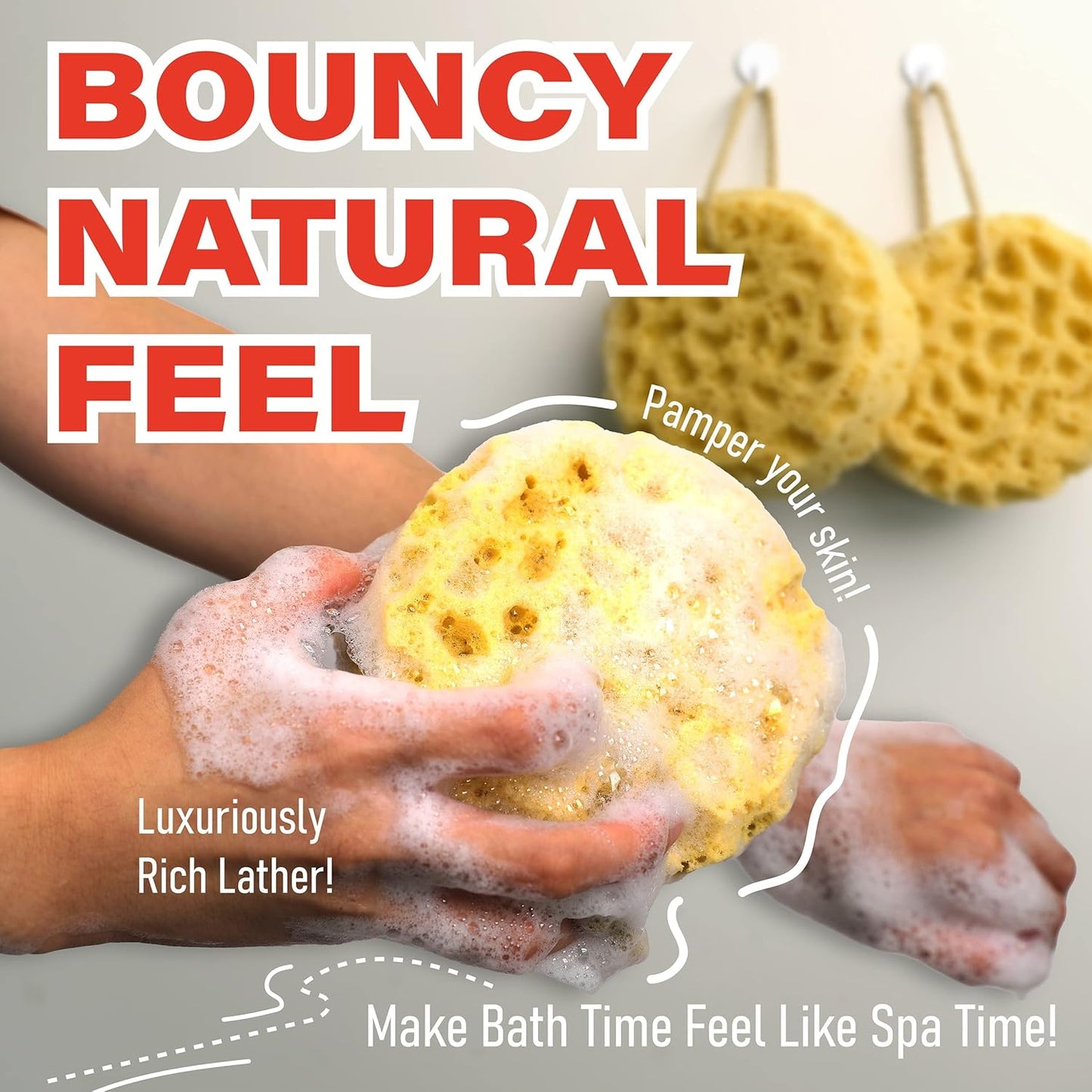 myHomeBody Bath Sponge, Foam Loofah, Body Scrubber for Bathing, Exfoliating Shower Pouf for Shower - Large Size, Lots of Lather, Round, 3 Pack