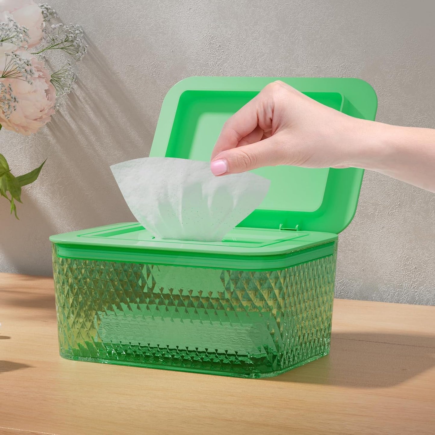 Wipes Dispenser, One-Handed Operation Wipe Holder for Baby & Adult, Seal-Designed Wipes Container for Bathroom Keep Diaper Wipes Fresh (Mint Green)