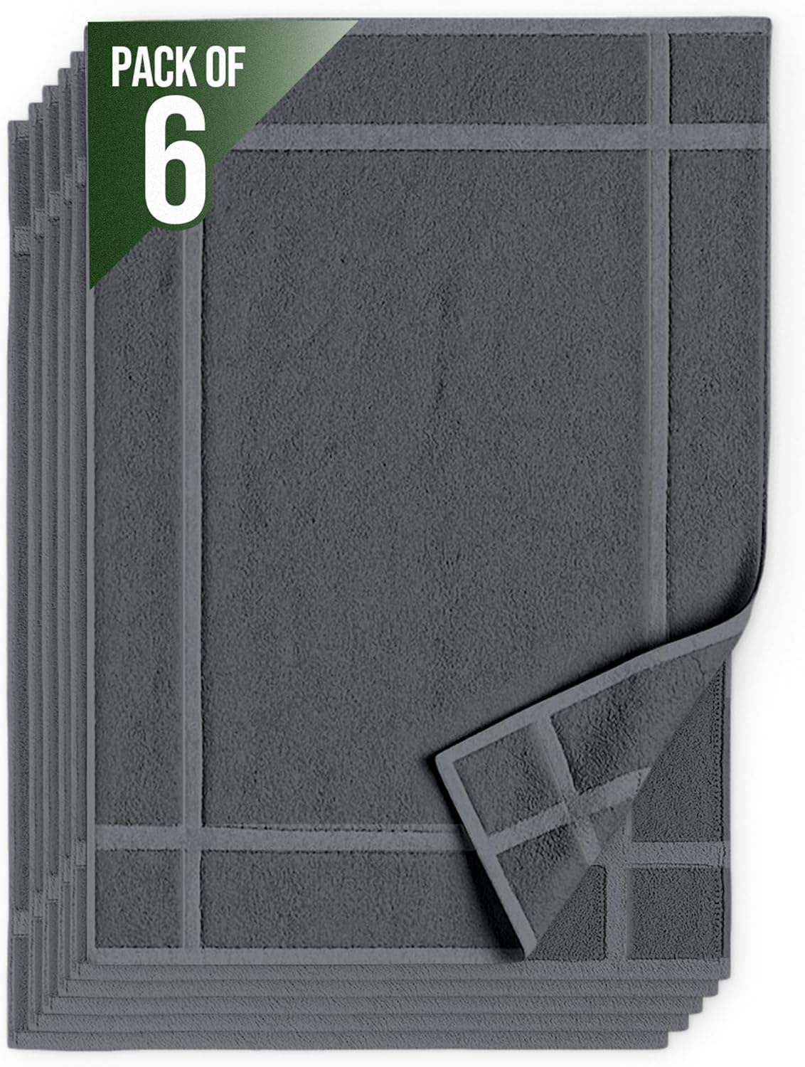 Pearl Linens Pack of 6 Washable Cotton Bath Mat 18x25 - Soft & Absorbent Quick Dry Bathroom Mat Set, Not Bathroom Rugs After Shower Mat, Terry Bath Tub Mat, 687 GSM Dark Grey