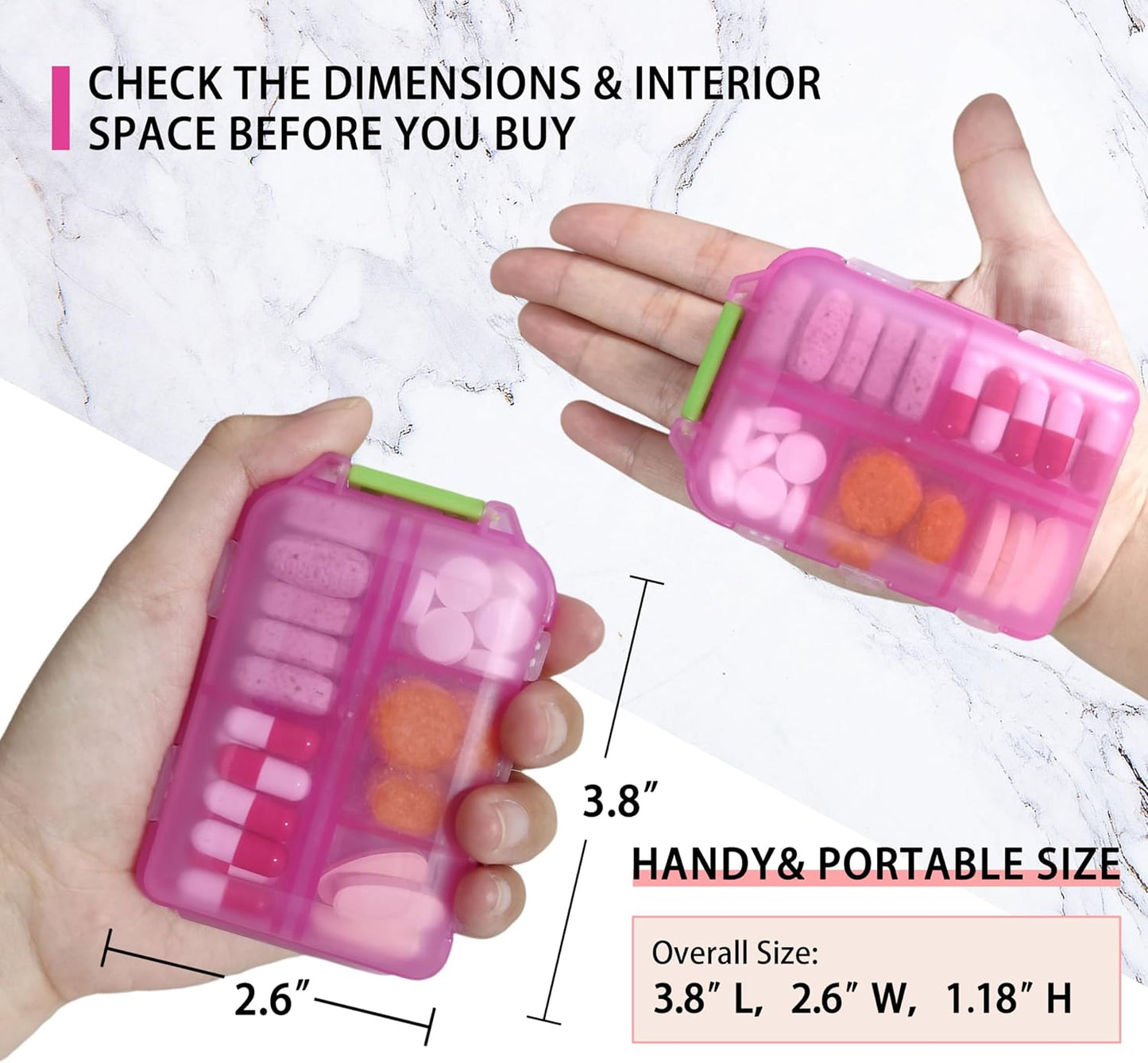 Pill Organizer with Medicine Labels Travel Daily Pill Container Mini Medication Organizer Storage Pill Organizer Travel Essentials Pill Case 7 Day (Pink & 161 Lables)