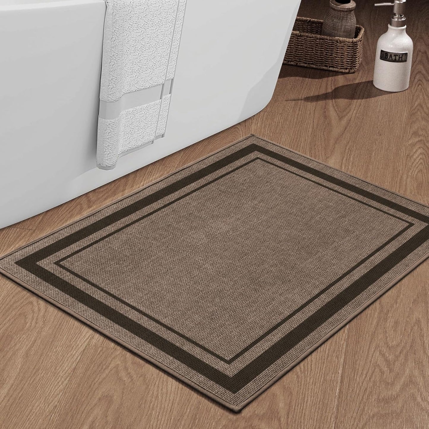 chakme Bathroom Rugs Mat 36x24, Ultra Thin Non Slip Bath Mat Large Quick Dry Absorbent Bath Mat for Bathroom Floor, (Dark Beige, 36"x24")