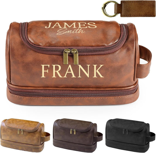 Gifts for Men, Personalized Toiletry Travel Bag ,Shaving Bag for Toiletries Accessories Handcrafted Travel Kit Gift with Custom Pattern and Text, Unique Men Birthday Gifts Ideas, Boyfriend, Dad