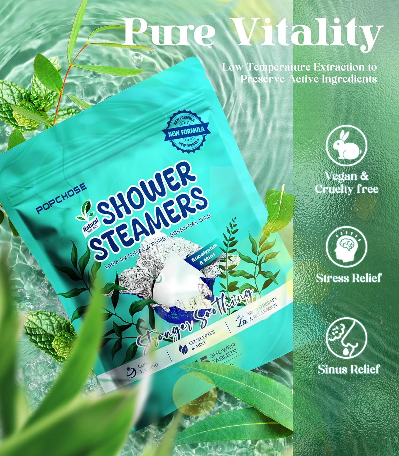POPCHOSE Shower Steamers Aromatherapy - Eucalyptus for Shower, Stress Relief & Self Care- Home SPA Gifts, Birthday Gift for Women & Men, Shower Steamers for Sinus Relief, Quick Relief Nasal Congestion