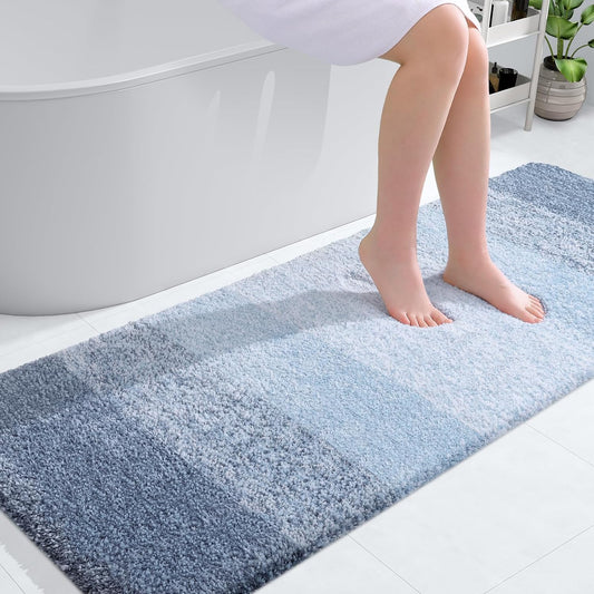 OLANLY Bathroom Runner Rugs 59x24, Extra Soft Absorbent Microfiber Bath Rugs, Rubber Backing, Quick Dry, Machine Washable Bath Mats for Bathroom Floor, Tub and Shower, Home Decor Accessories, Blue