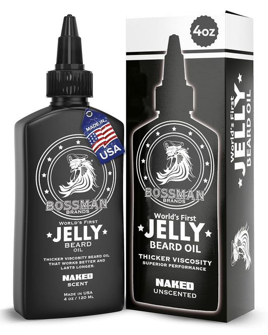 Bossman Jelly Beard Oil for Men (4 oz, Naked - Unscented) – Softens, Moisturizes & Conditions with Natural Ingredients