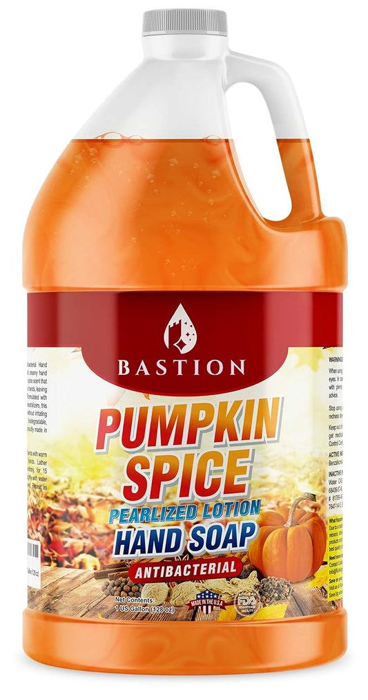Bastion Antibacterial Hand Soap - Pumpkin Spice Moisturizing Pearlized Liquid Hand Wash - 1 Gallon (128 oz.) Bulk Refill Jug. Pumpkin Spice Scented. Non-toxic. Made in the USA.