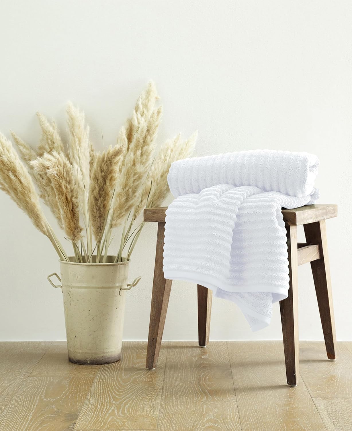 Blue Loom Ribbed Bath Sheet & Towel, 100% Cotton 600 GSM, Soft Absorbent Durable Quick Drying Bath Sheet & Bath Towel Set for Bathroom - Mason Set of 2 White (65" x 45" & 58" x 30")