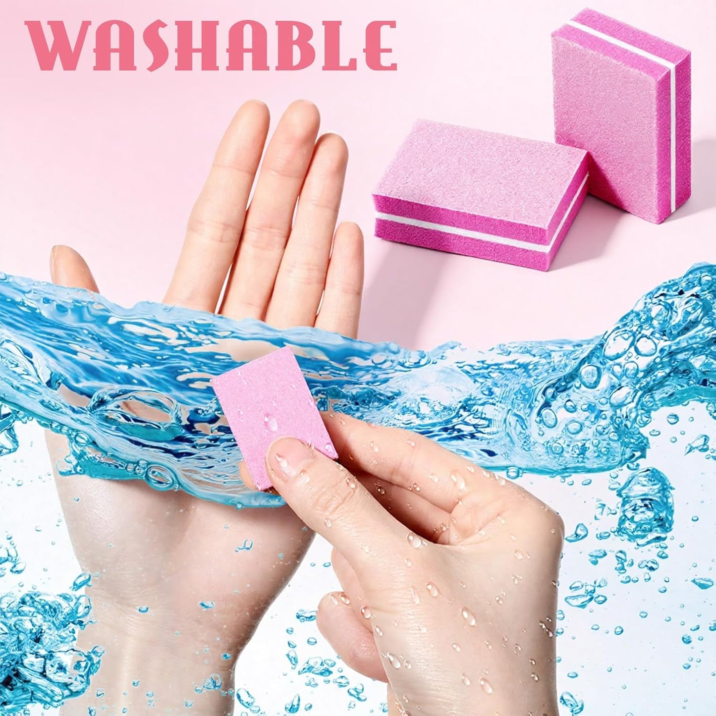 200 Pcs Mini Nail Buffer Blocks Bulk Sponge Double Sided Buffing Sanding Block Manicure Tools Bulk Nail File for Acrylic Nails and Natural Nails(100/180,Pink)