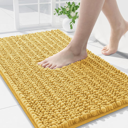 Arotive Luxury Chenille Bathroom Rug Mat, Extra Soft Thick Absorbent Shaggy Bath Rugs, Non-Slip Machine Wash Dry, Plush Bath Mats for Bathroom, Shower and Tub, 34x21, Yellow