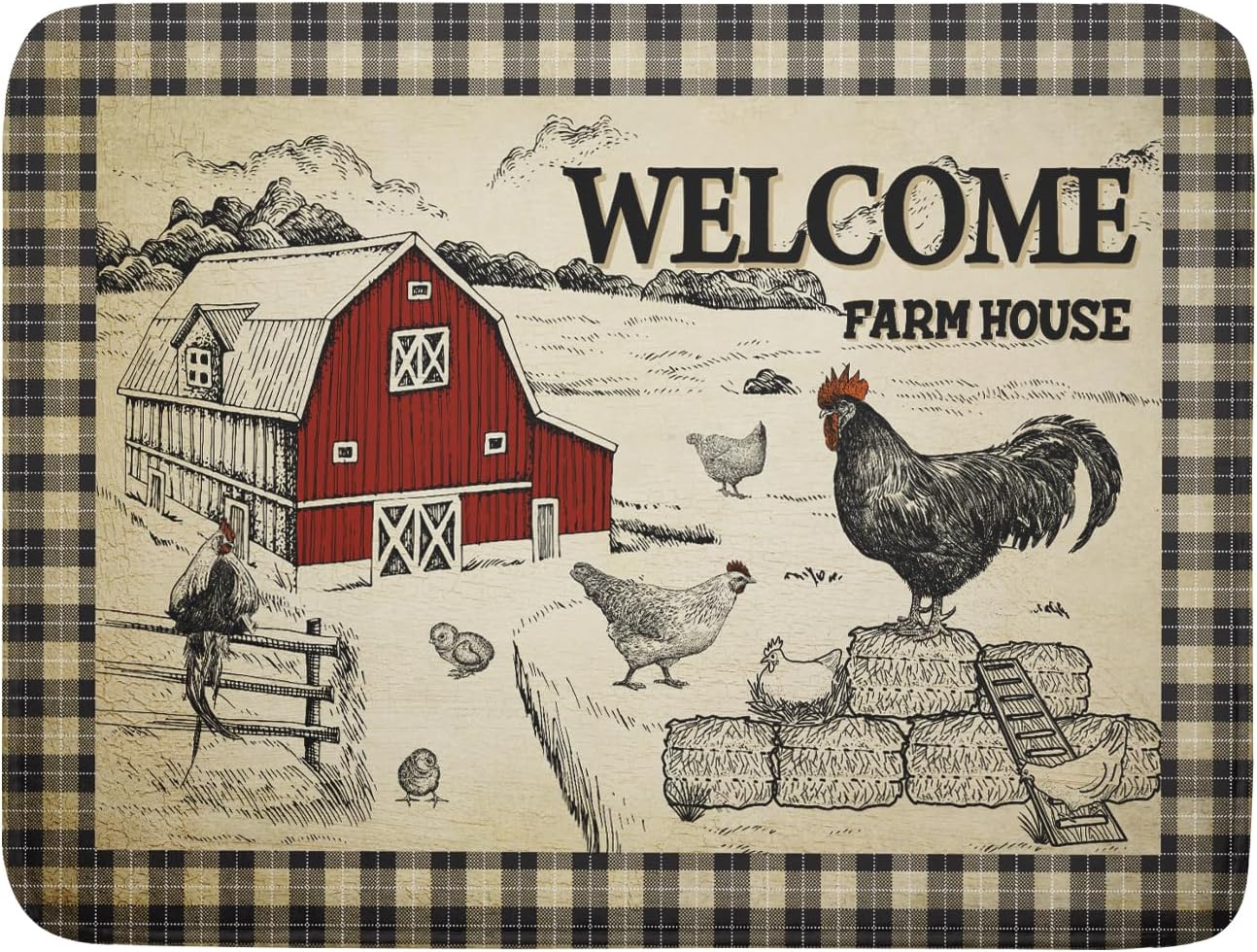 Farmhouse Rooster Dish Drying Mat 18x24 Inch Country Chicken Absorbent Dish Drainer Mat Reversible Countertops Protector Pad Kitchen Accessories