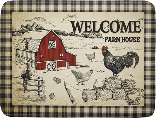 Farmhouse Rooster Dish Drying Mat 18x24 Inch Country Chicken Absorbent Dish Drainer Mat Reversible Countertops Protector Pad Kitchen Accessories