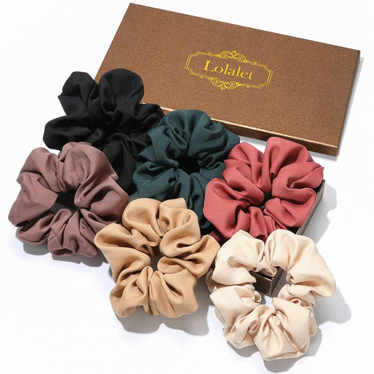Lolalet Scrunchies for Women, Satin Hair Scrunchies Softer Than Silk Hair Ties for Hair Sleep, Big Scrunchy Ponytail Holder with Elastic Hair Bands for Girls Thick Thin Curly Hair -6 Pack, Style E