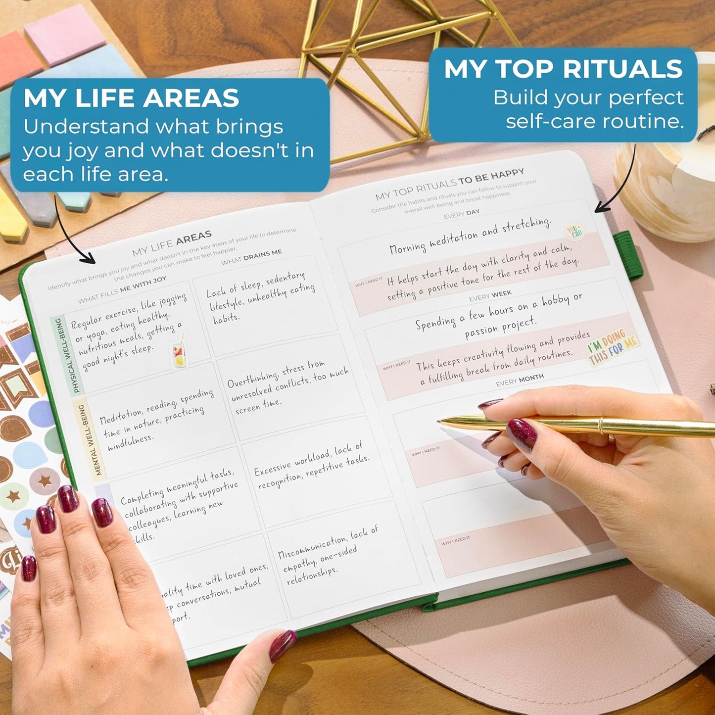 Clever Fox Happiness Notebook – Daily Positivity Journal for Women with Prompts & Positive Quotes – Affirmation & Self Esteem Gifts (Forest Green)