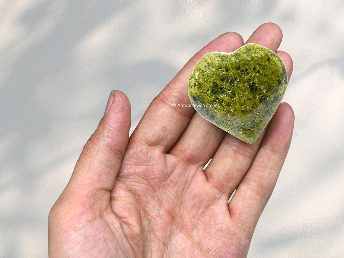Amazing Gemstone Green Tourmaline in Matrix Crystal Heart Palm Stone - Pocket Massage Worry Stone for Natural Body Chakra Balancing, Reiki Healing and Crystal Grid