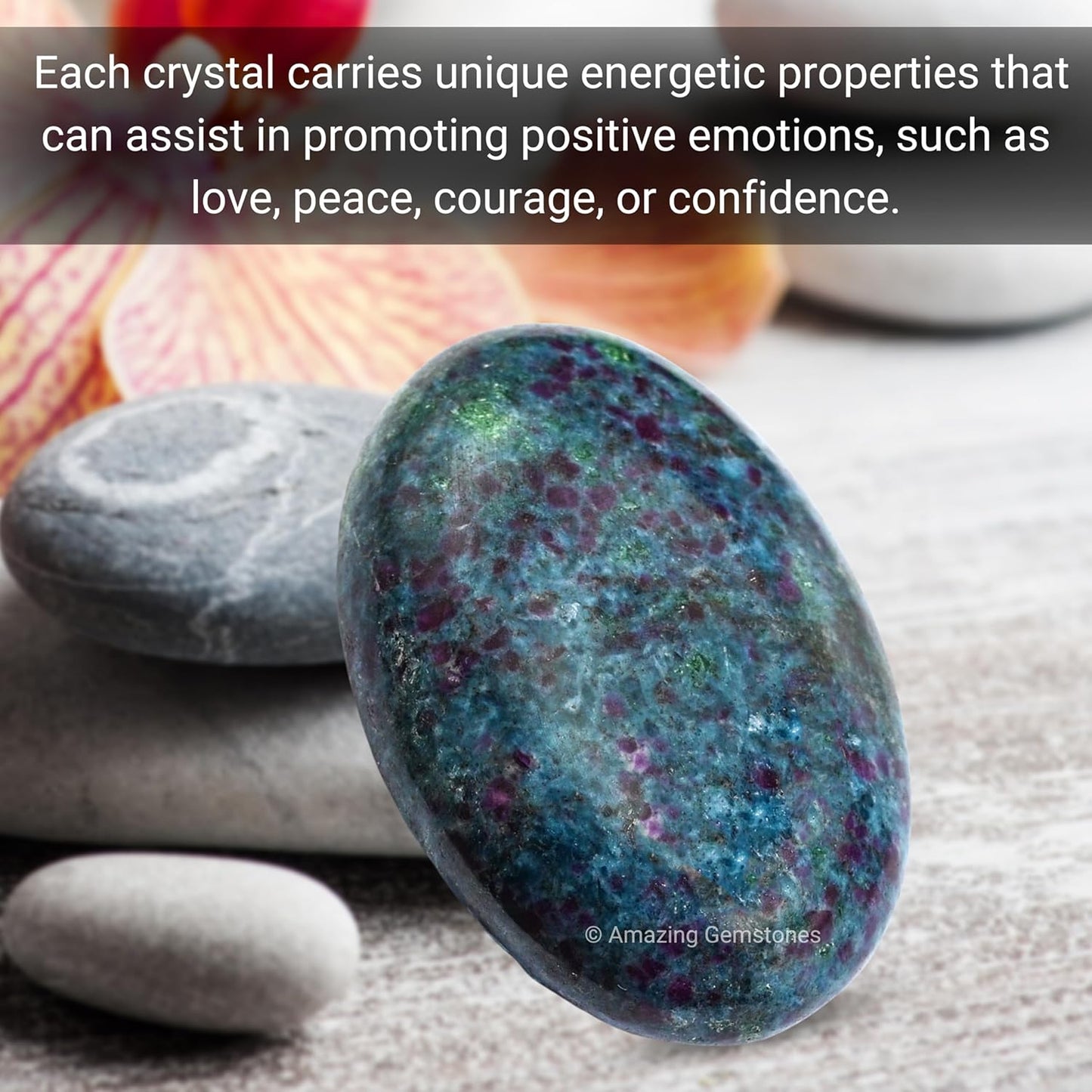 Amazing Gemstone Ruby in Kyanite Palm Stone - Massage Worry Stone for Natural Body Chakra Balancing, Reiki Healing and Crystal Grid