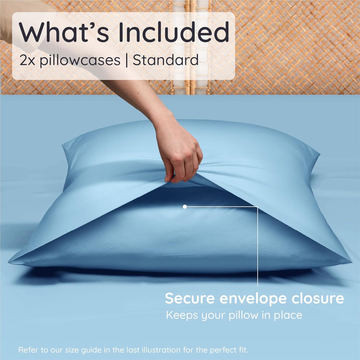 Bambaw 100% Viscose Derived from Bamboo Pillowcase Standard Size – Set of 2 Cooling Pillow Cases Standard Size with Envelope Closure, Breathable & Soft Pillow Case for Hair Protection (Dream Blue)