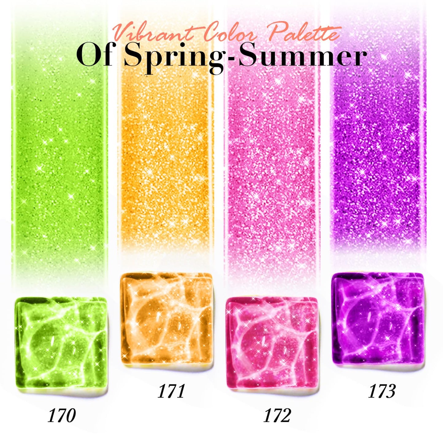 AZUREBEAUTY Nail Polish Set, 4 Colors Shimmer Glitter Neon Pink Orange Green Purple Spring Summer Long Lasting Quick Dry Natural Fingernail Lacquer Strengthening Kit with Top Coat DIY Salon