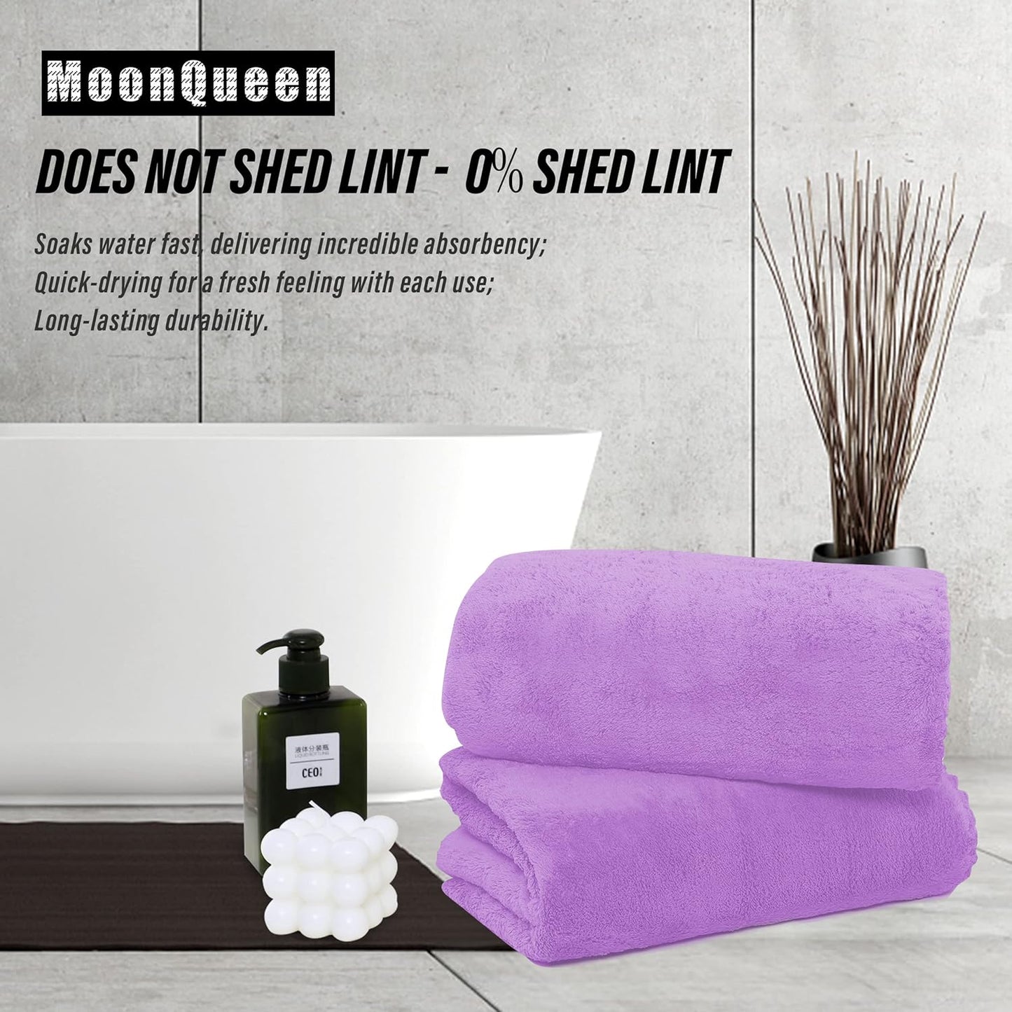 MOONQUEEN 2 Pack Premium Bath Towel Set - Quick Drying - Microfiber Coral Velvet Highly Absorbent Towels - Multipurpose Use as Bath Fitness, Bathroom, Shower, Sports, Yoga Towel (Purple)