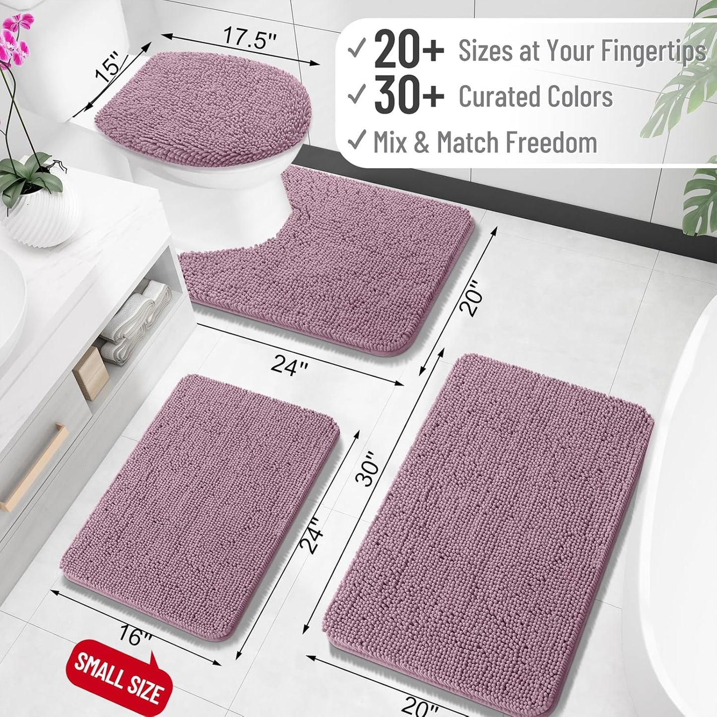 OLANLY Toilet Rugs U-Shaped 24x20, Extra Soft Absorbent Chenille Contour Bathroom Rugs for Toilet, Dry Quickly, Machine Washable, Non-Slip Bath Mat, Deep Plum